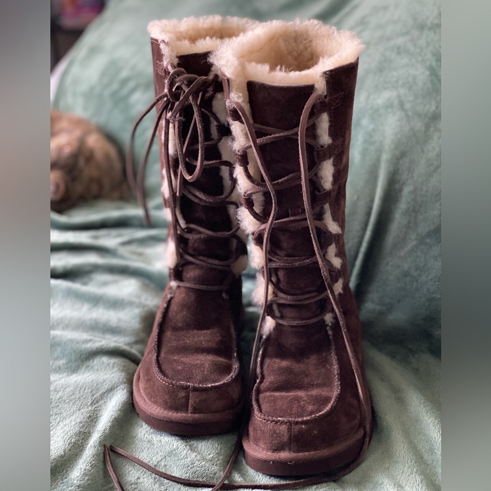 UGG Espresso UPTOWN II 5190 Sheepskin Lace Up Tall Boots